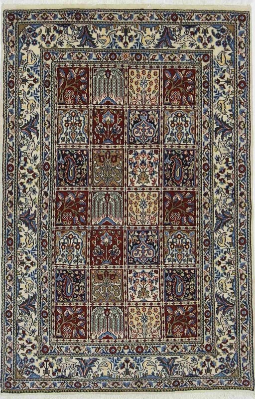 Orientteppich 145x105 cm, handgeknüpft, buntes Moud-Muster