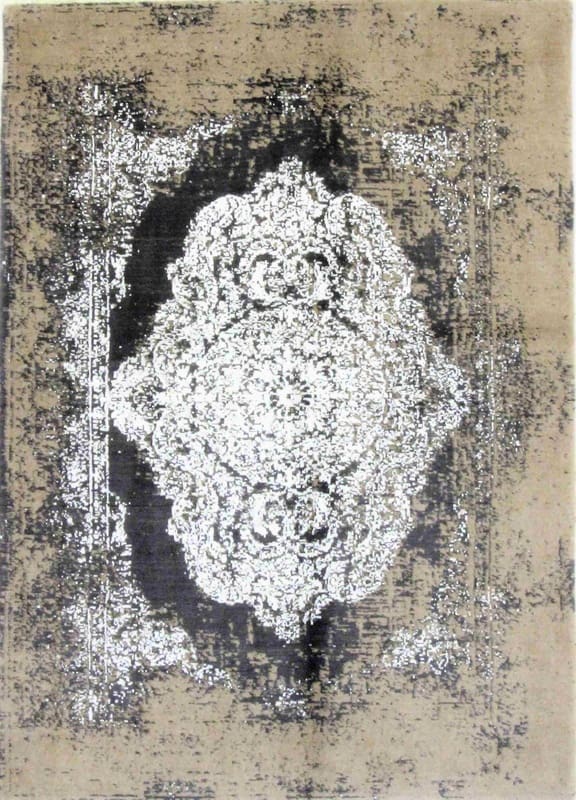 Orientteppich 199x145 cm – Handgeknüpft, Modernes Design, Beige/Grau