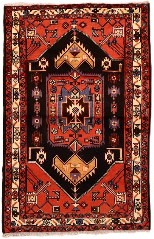 Orientteppich 201x131 cm, Rot/Orange, 128.000 Knoten/m², handgeknüpft