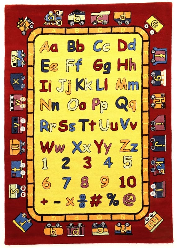 Orientteppich 245x171 cm für Kinder - Zahlen & Buchstaben, handgeknüpft