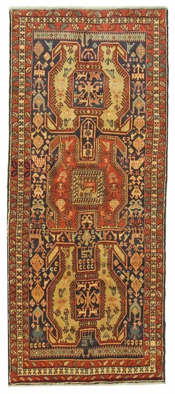 Orientteppich Heriz 294x126 cm - geometrisches Medaillon - handgeknüpft