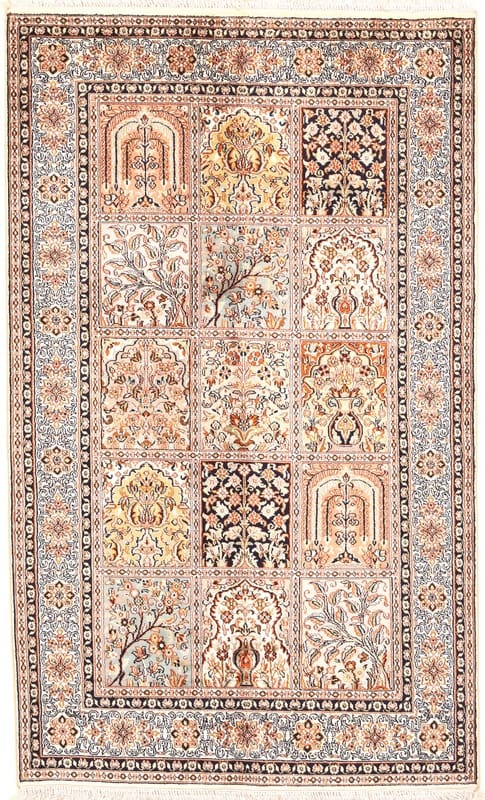 Orientteppich Kaschmir Seide 155x93 cm mit feinen Mustern – handgeknüpft