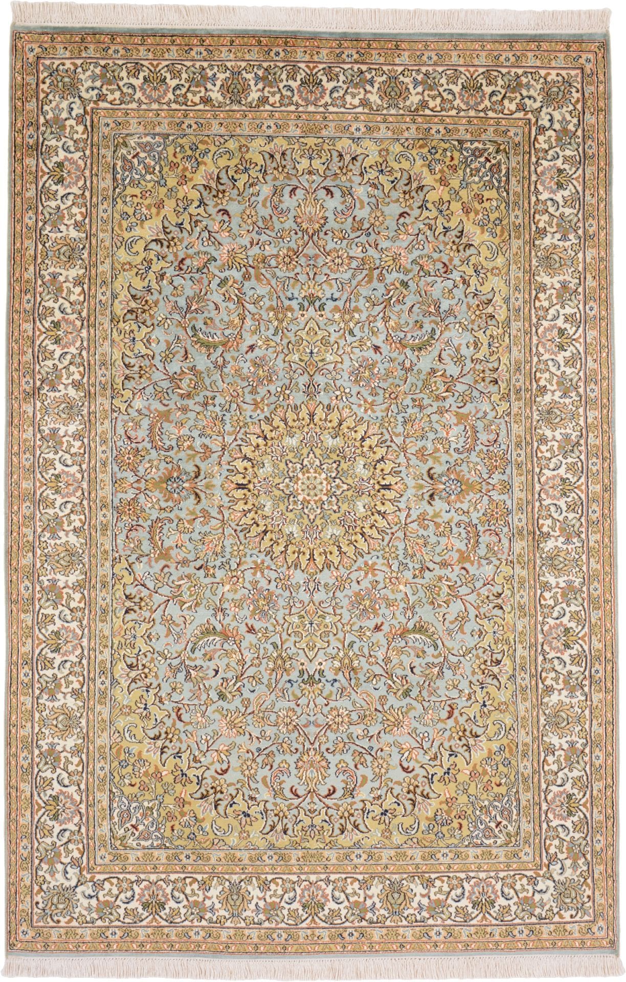 Orientteppich Kashmirseide 124 x 186 cm, edles Pastell, handgeknüpft