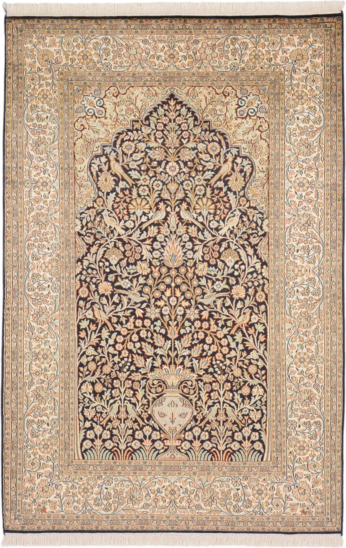 Orientteppich Kashmirseide 125 x 188cm, handgeknüpft, edles Muster