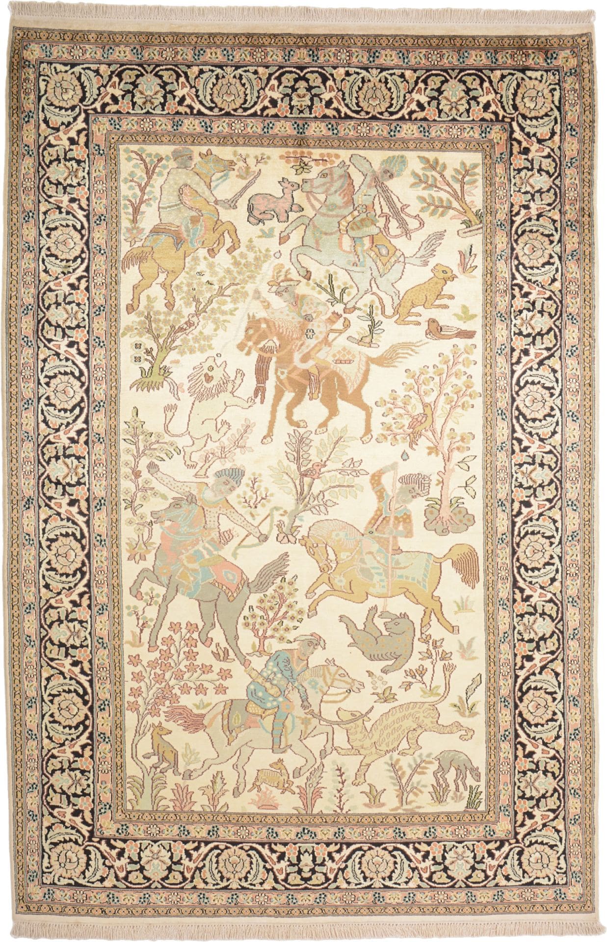 Orientteppich Kashmirseide 143 x 215 cm, persisches Muster, handgeknüpft