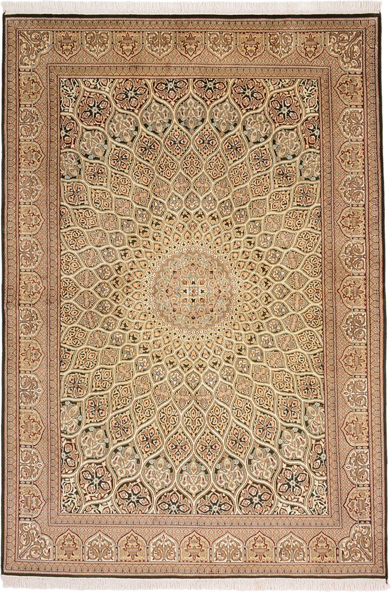 Orientteppich Kashmirseide 153 x 223 cm, edles pastellfarbenes Muster, handgeknüpft