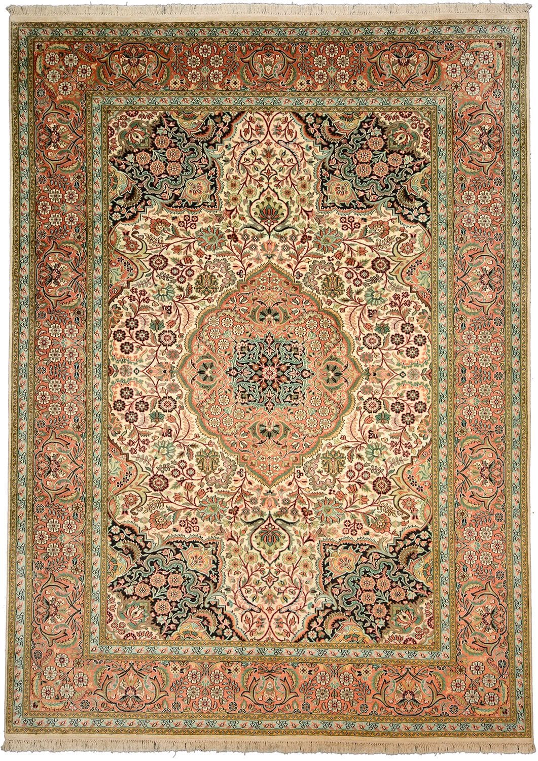 Orientteppich Kashmirseide 249 x 338cm, feines Pastellmuster, handgeknüpft