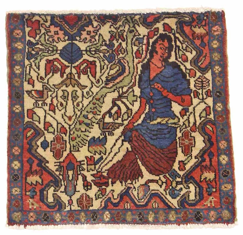 Orientteppich Nahavand 56x60 cm, creme, Pfau, handgeknüpft