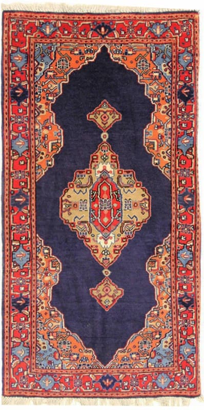 Orientteppich Sarough 127x66 cm - Handgeknüpft, Wolle, Blau-Rot