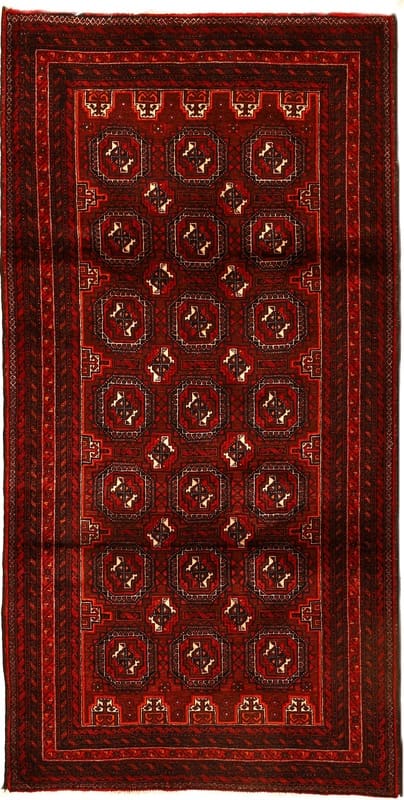 Original Belutsch Teppich 187x96 cm – handgeknüpft, dunkelrot, Tribal Design