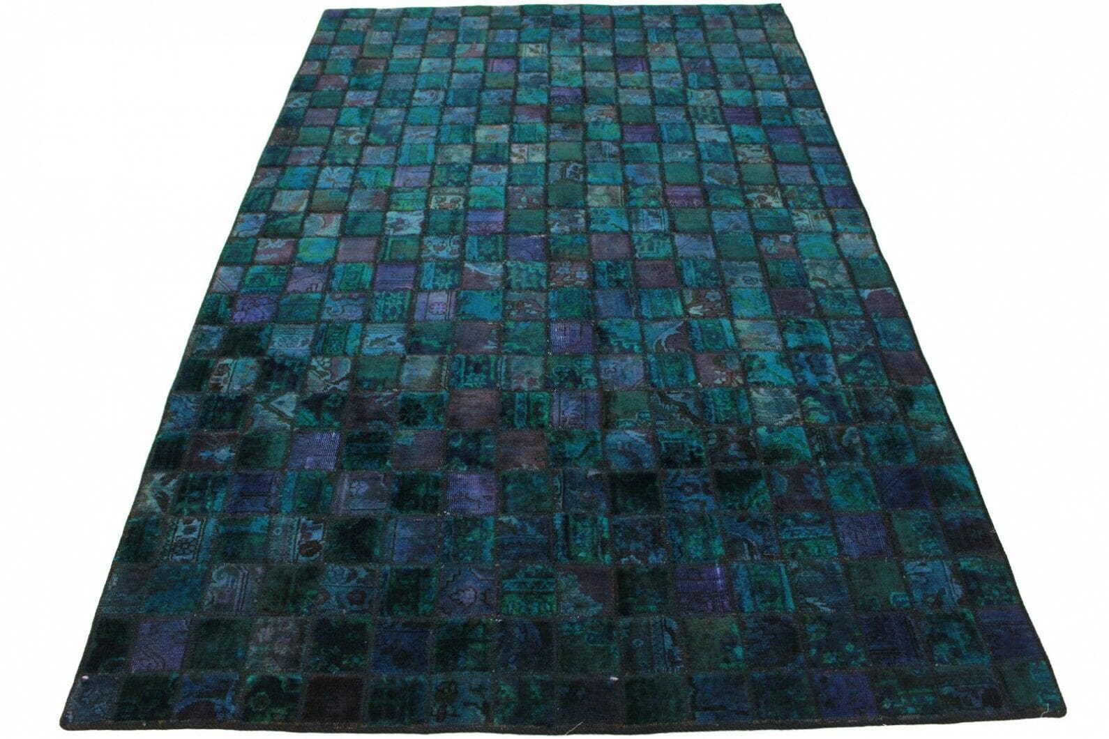 Patchwork Orientteppich 270x171cm Türkis Violett - handgeknüpft