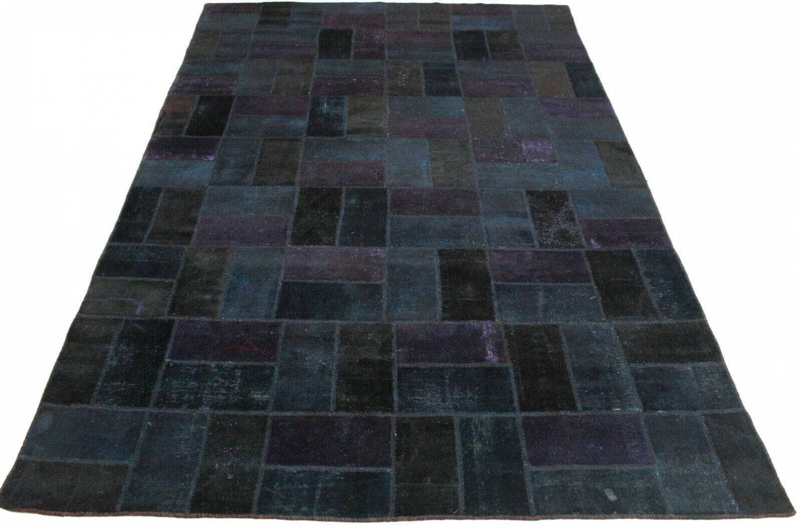 Patchwork Teppich 3,7x2,4m Lila Blau – Handgeknüpft, Orientteppich