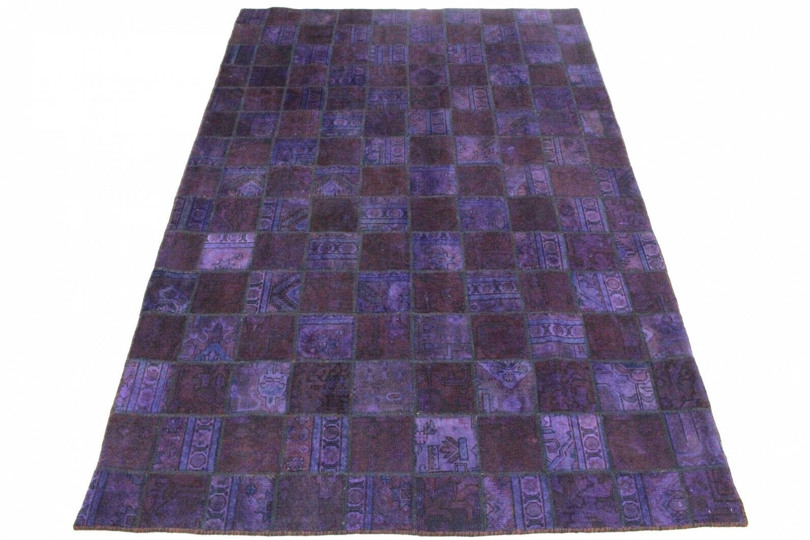 Patchwork Teppich lila 305x198cm – handgeknüpft, modern, elegant