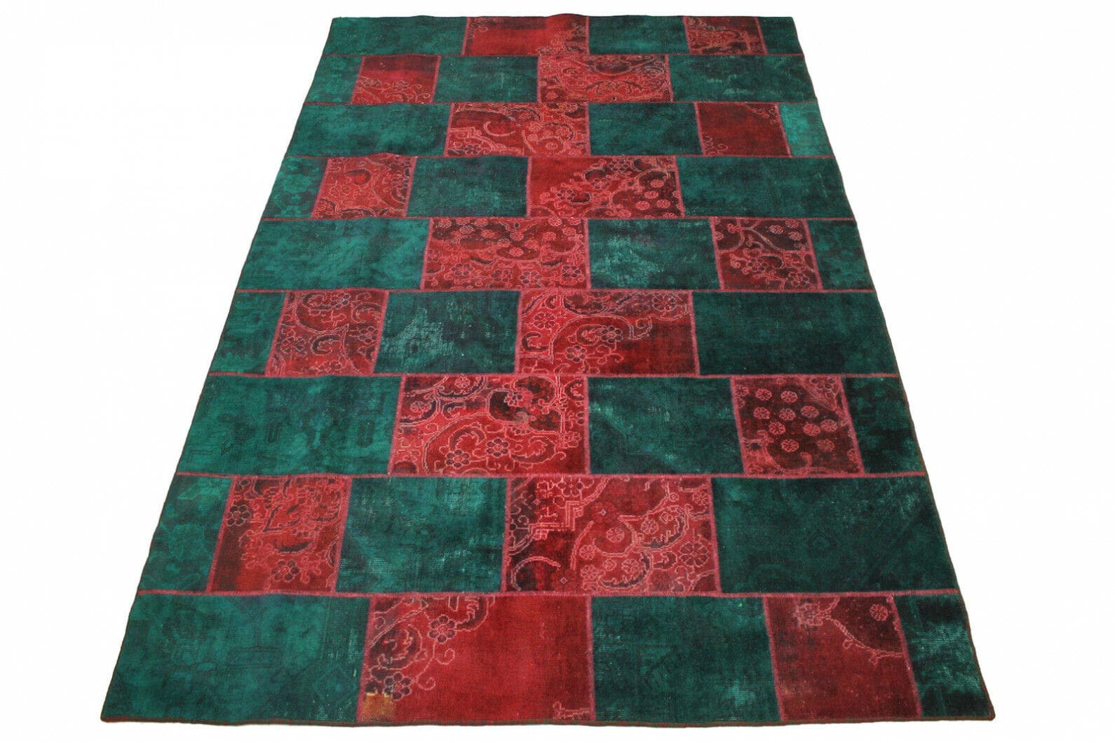 Patchwork Teppich Rot Türkis 295x199cm – Designer handgeknüpft
