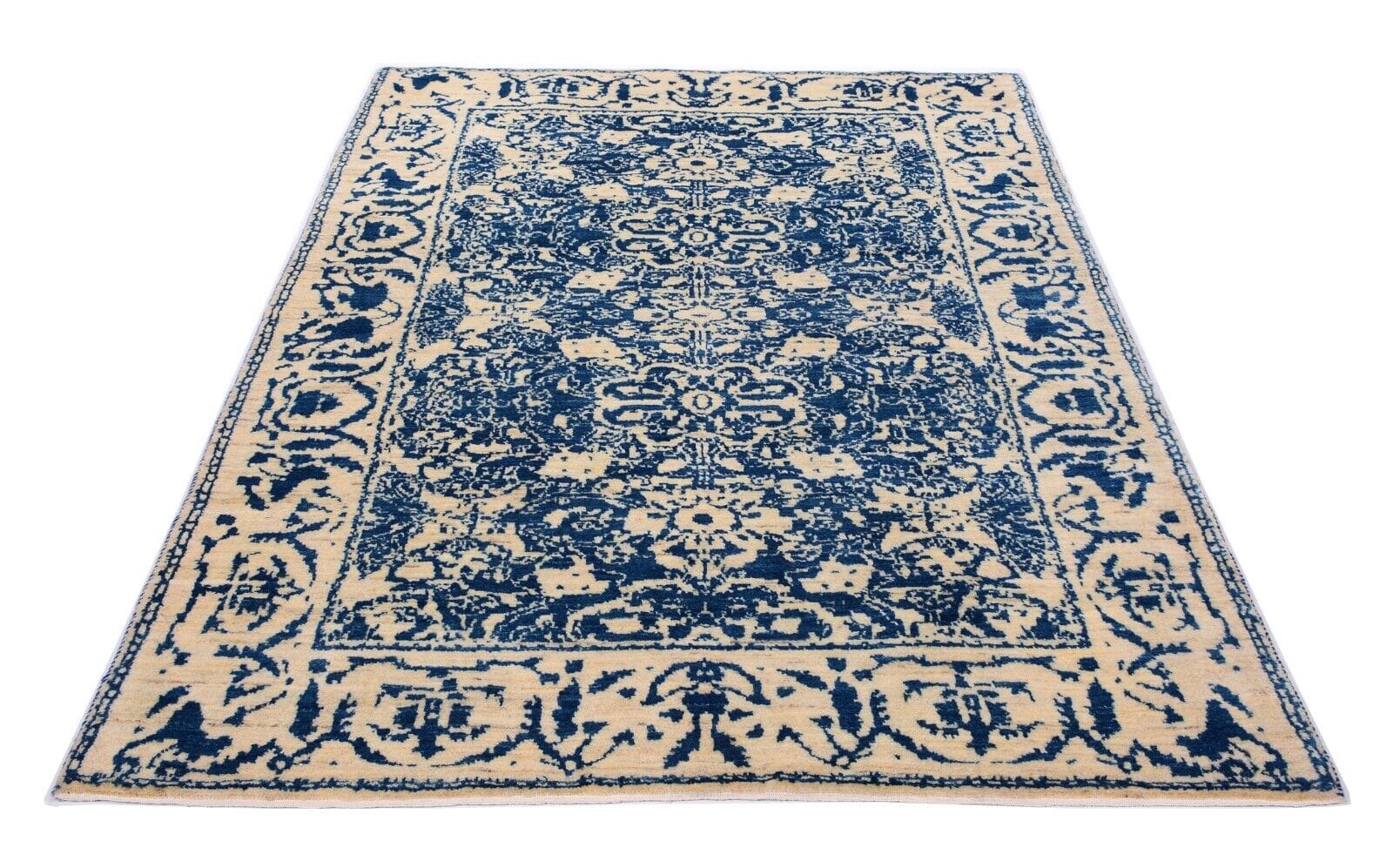 Perserteppich 210 x 146 cm, 300.000 Knoten, handgeknüpft, Blau