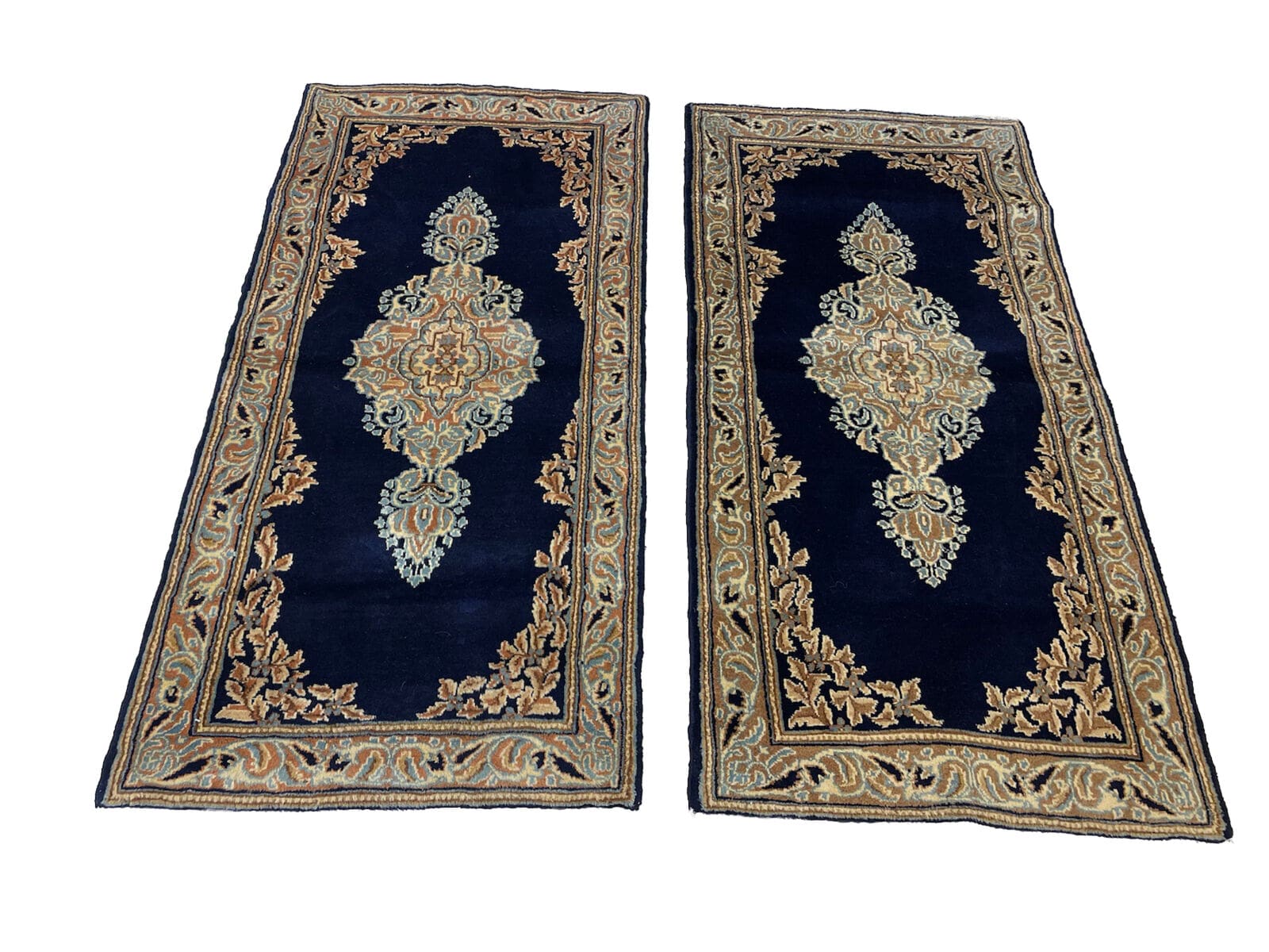 Perserteppich Kerman 132x64cm Blau, reine Schurwolle, handgeknüpft