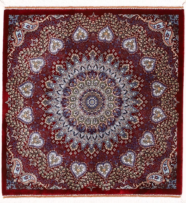 Qom Orientteppich 69x68 cm, floral, Viskose, schmutzabweisend, handgeknüpft