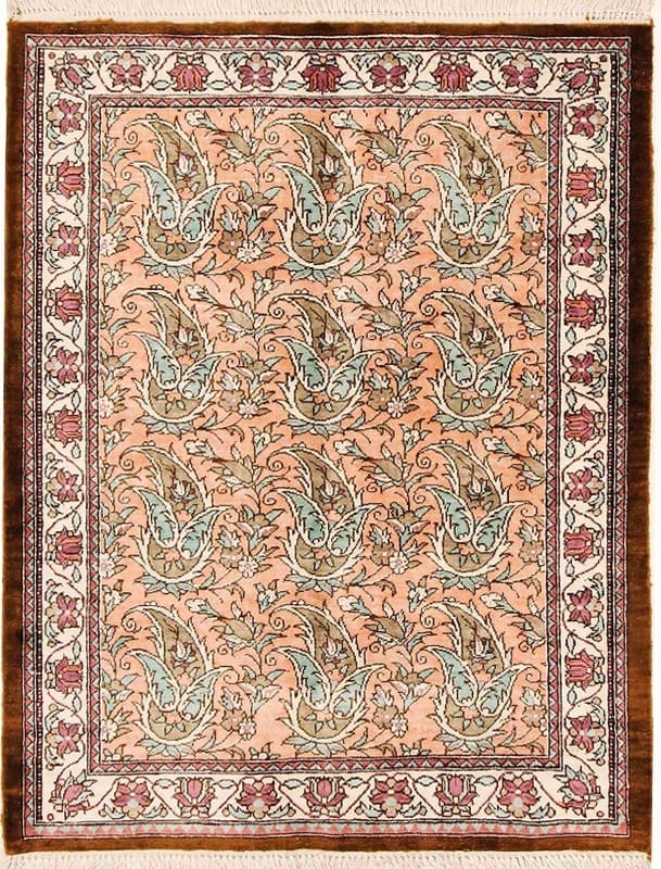 TeppichBazar Ghom Seidenteppich 69x49 cm – Florales Design, handgeknüpft