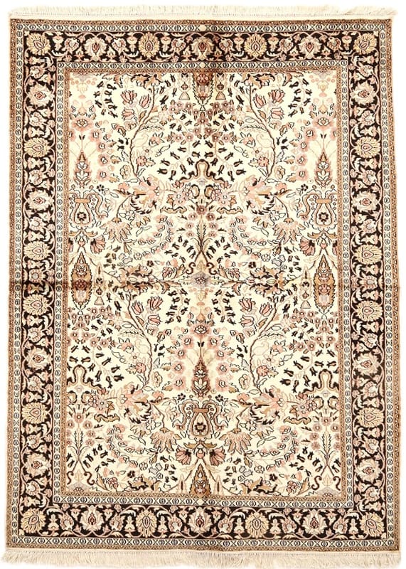 TeppichBazar Kashmir Seide Teppich 217x161 cm – Edles florales Design, handgeknüpft
