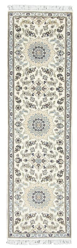 TeppichBazar Nain 9 La Läufer Teppich 309x83 cm, Elfenbein & Blau, handgeknüpft