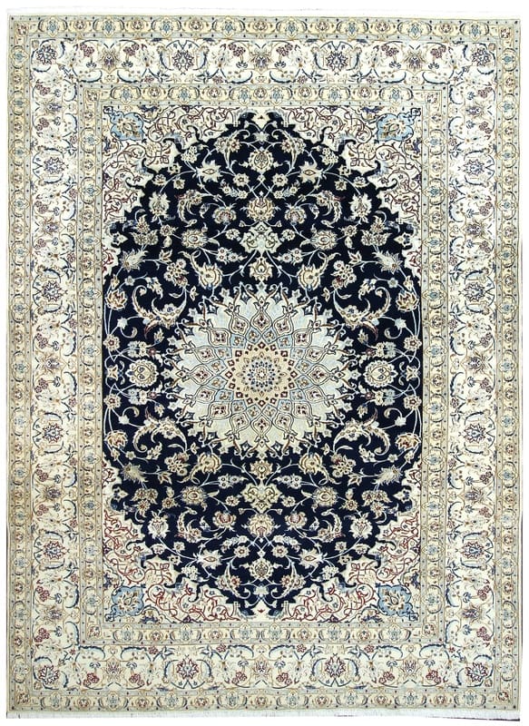 TeppichBazar Nain 9 La Orientteppich 343x258 cm, Blau-Elfenbein, handgeknüpft