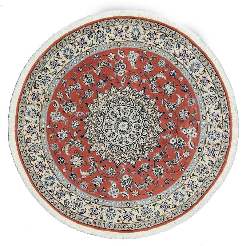 TeppichBazar Nain 9 La runder Teppich 151x150 cm – Orange-Elfenbein, handgeknüpft