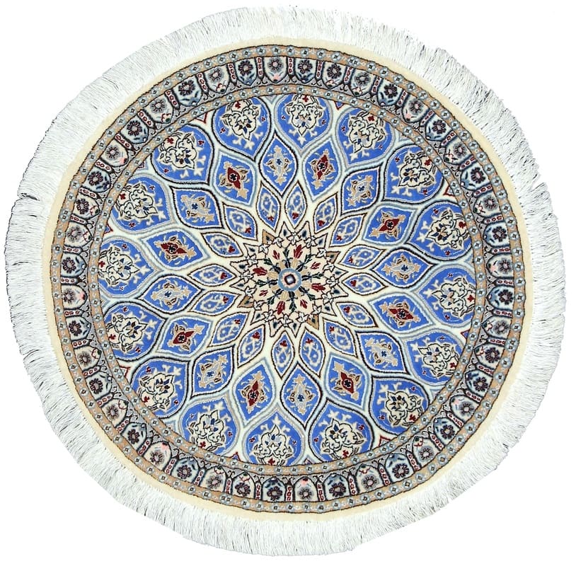 TeppichBazar Nain 9 La Teppich 108x107 cm, blauer Medaillon-Design, handgeknüpft