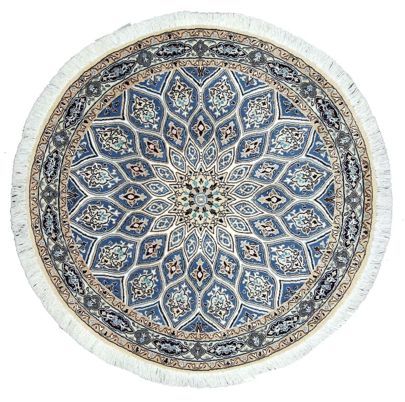 TeppichBazar Nain 9 La Teppich 135x134 cm, Blau-Elfenbein, handgeknüpft H1