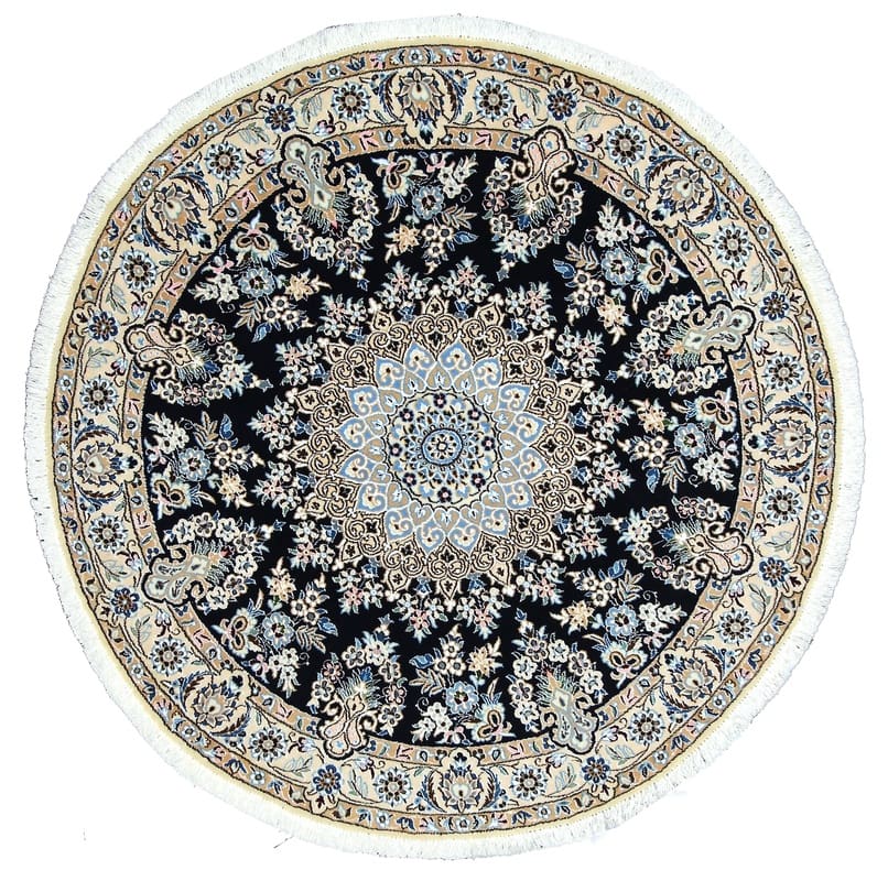 TeppichBazar Nain 9 La Teppich 154x153 cm, Schwarz-Elfenbein, handgeknüpft