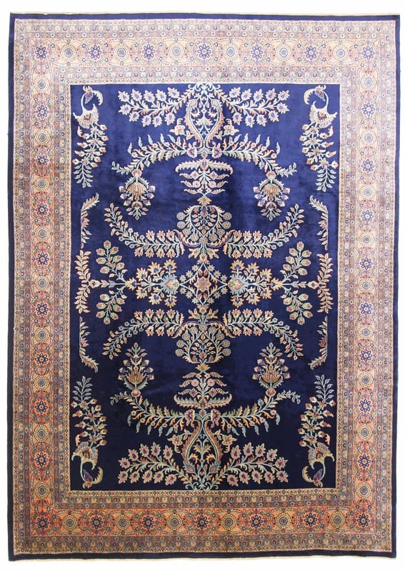 TeppichBazar Sarough Teppich 347x250 cm – Floral in Blau, handgeknüpft H1