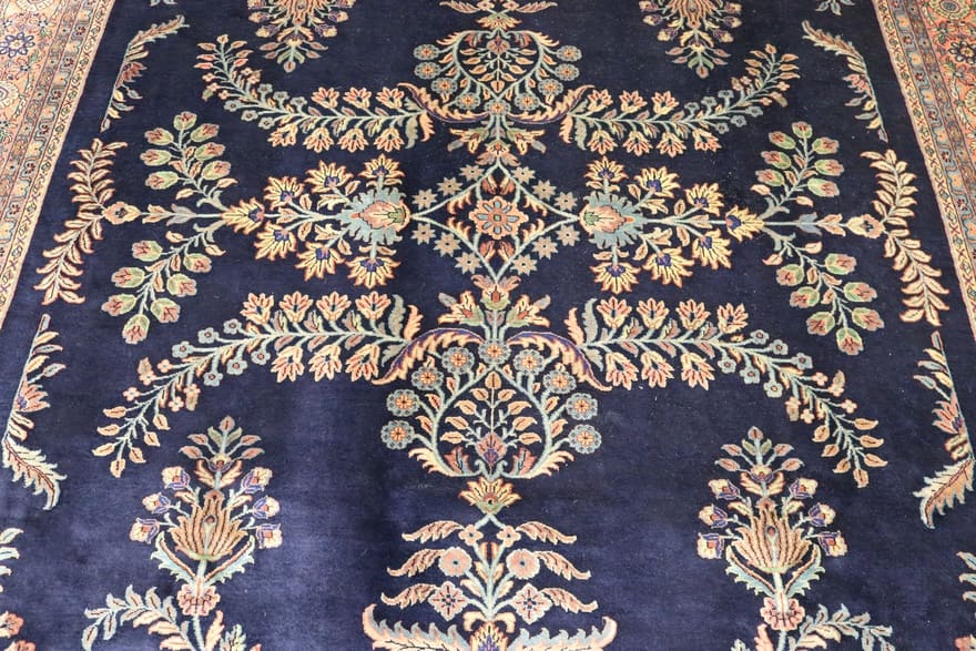 Sarough Farahan Teppich 347x250 cm – Handgeknüpft, Blau mit Blumen
