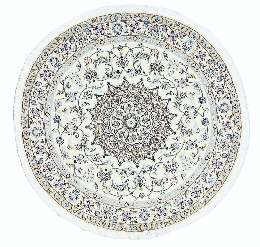 Runder Nain 9 La Orientteppich 152x151 cm – Elegantes Blumenmuster, handgeknüpft