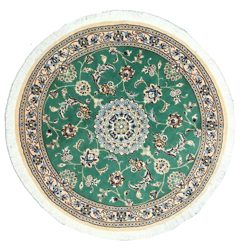 Runder Nain 9 La Teppich 132x131 cm in Grün-Elfenbein, handgeknüpft