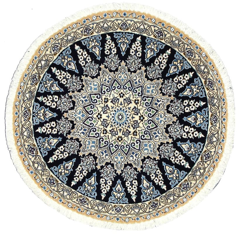 Runder Nain 9LA Teppich 114x113 cm in Nachtblau, handgeknüpft