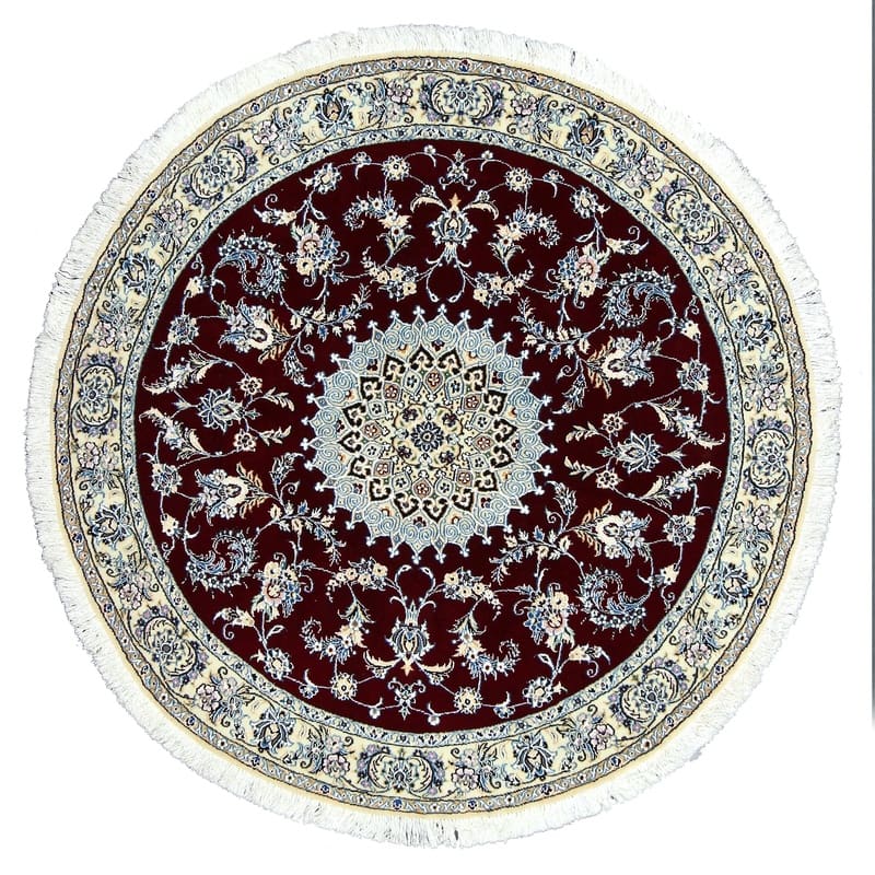 Runder NAIN 9LA Teppich 147x146 cm, Burgunderrot, handgeknüpft