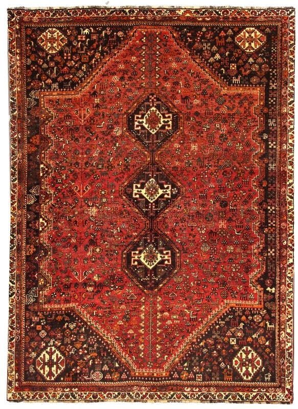 Shiraz Teppich 298x216cm, rot mit Bergamotten-Motiven, handgeknüpft