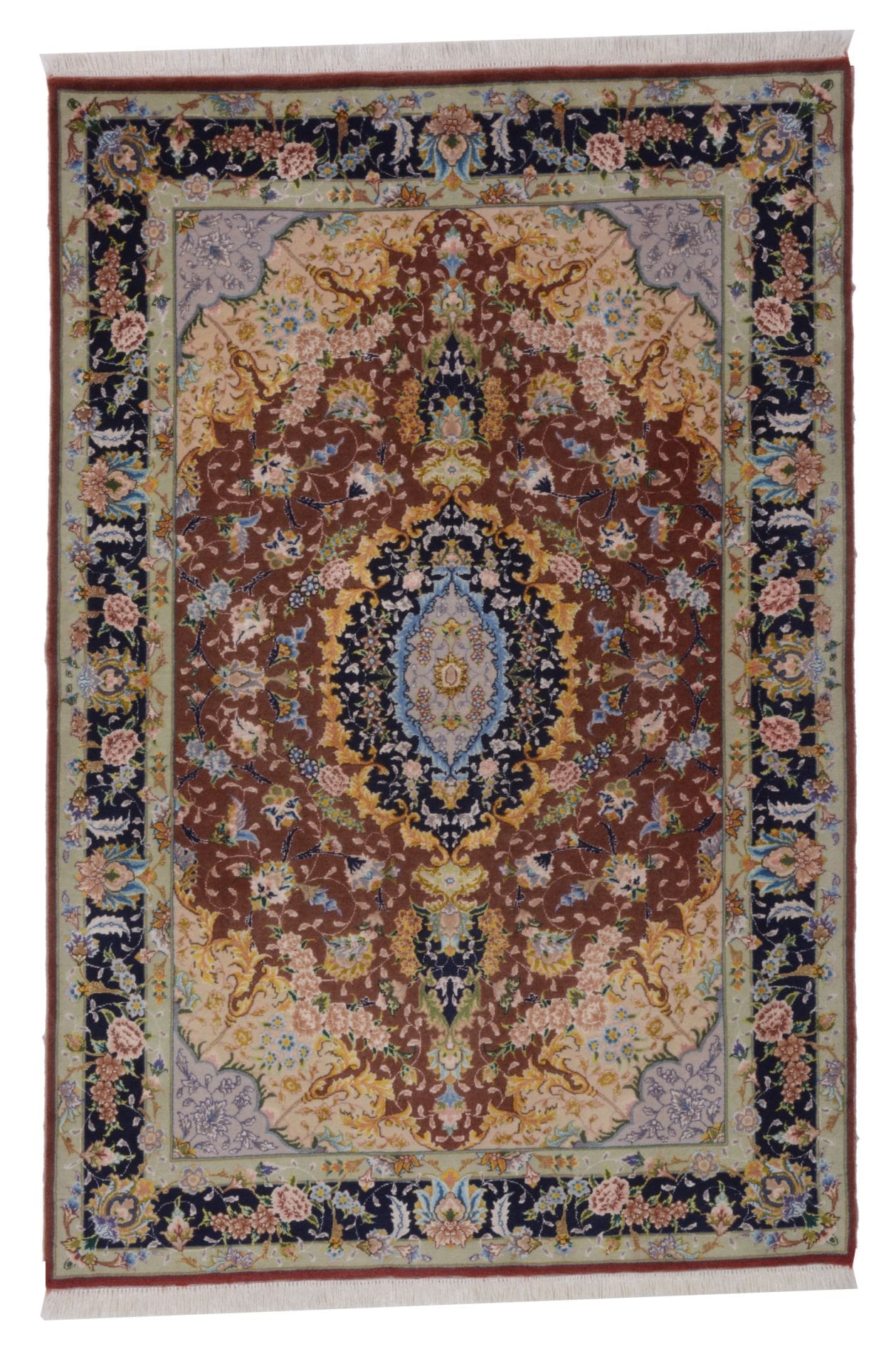 Täbriz Teppich 102 x 151 cm, handgeknüpft, Seide & Baumwolle