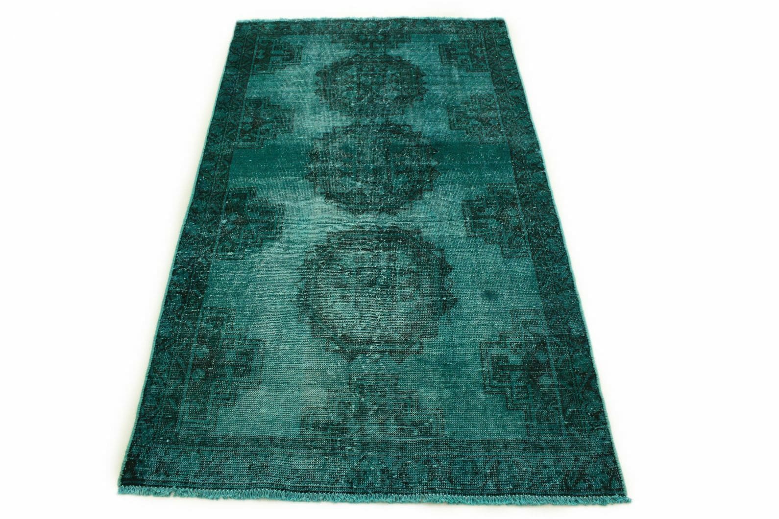 Vintage Orientteppich 188x104 cm Türkis Grün, handgeknüpft