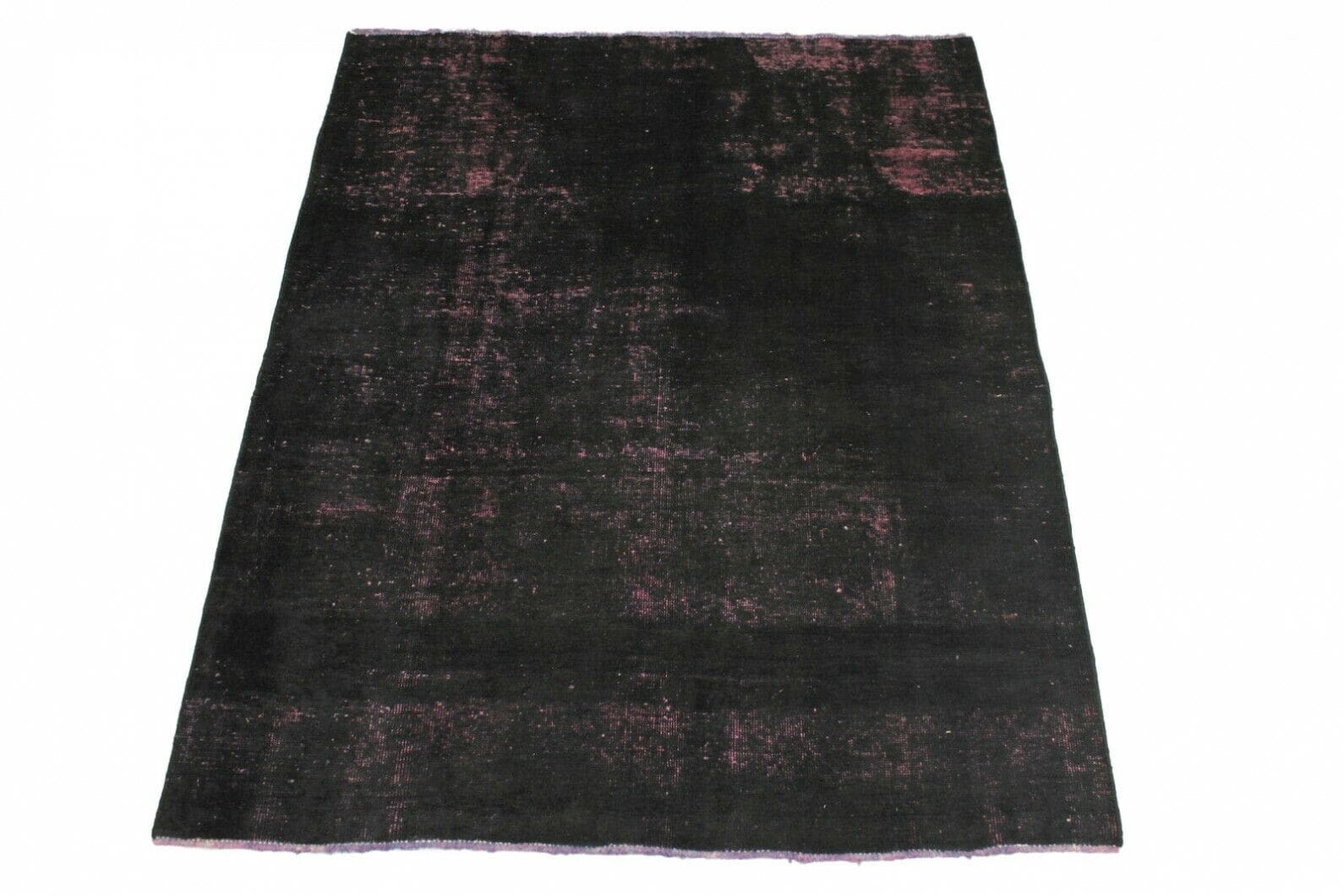 Vintage Orientteppich 192x149cm Schwarz Rosa handgeknüpft