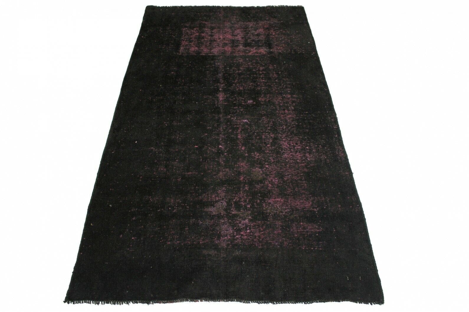Vintage Orientteppich 200x99cm Schwarz Pink, handgeknüpft