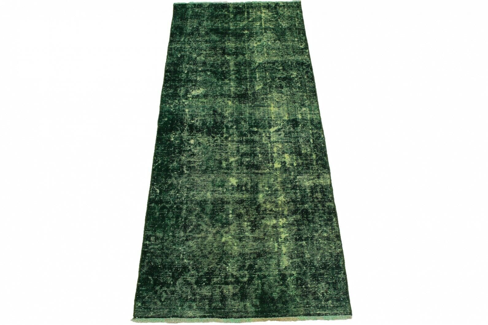 Vintage Orientteppich 258x99cm Grün - Handgeknüpft Unikat