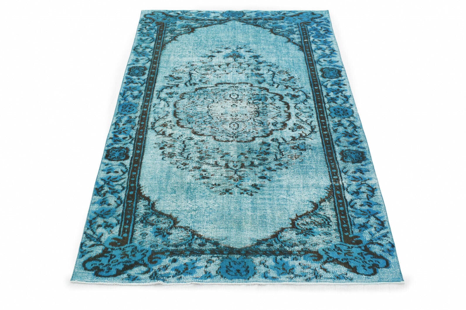 Vintage Orientteppich 260x169cm 3D-Look Türkis, handgeknüpft