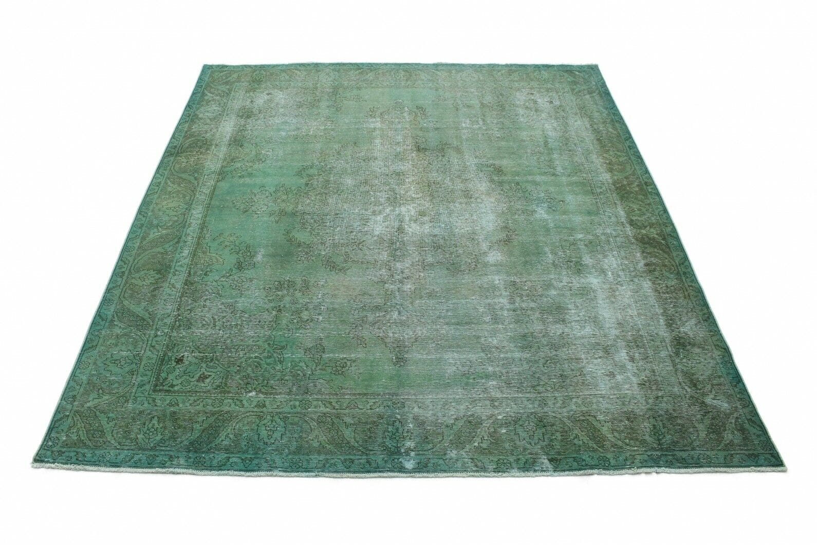 Vintage Orientteppich 350x289cm Grün Grau, handgeknüpft