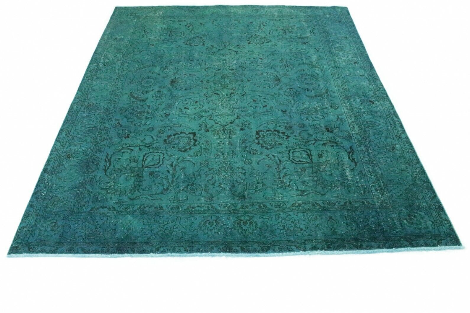 Vintage Orientteppich 380x279cm Türkis, handgeknüpft, Unikat