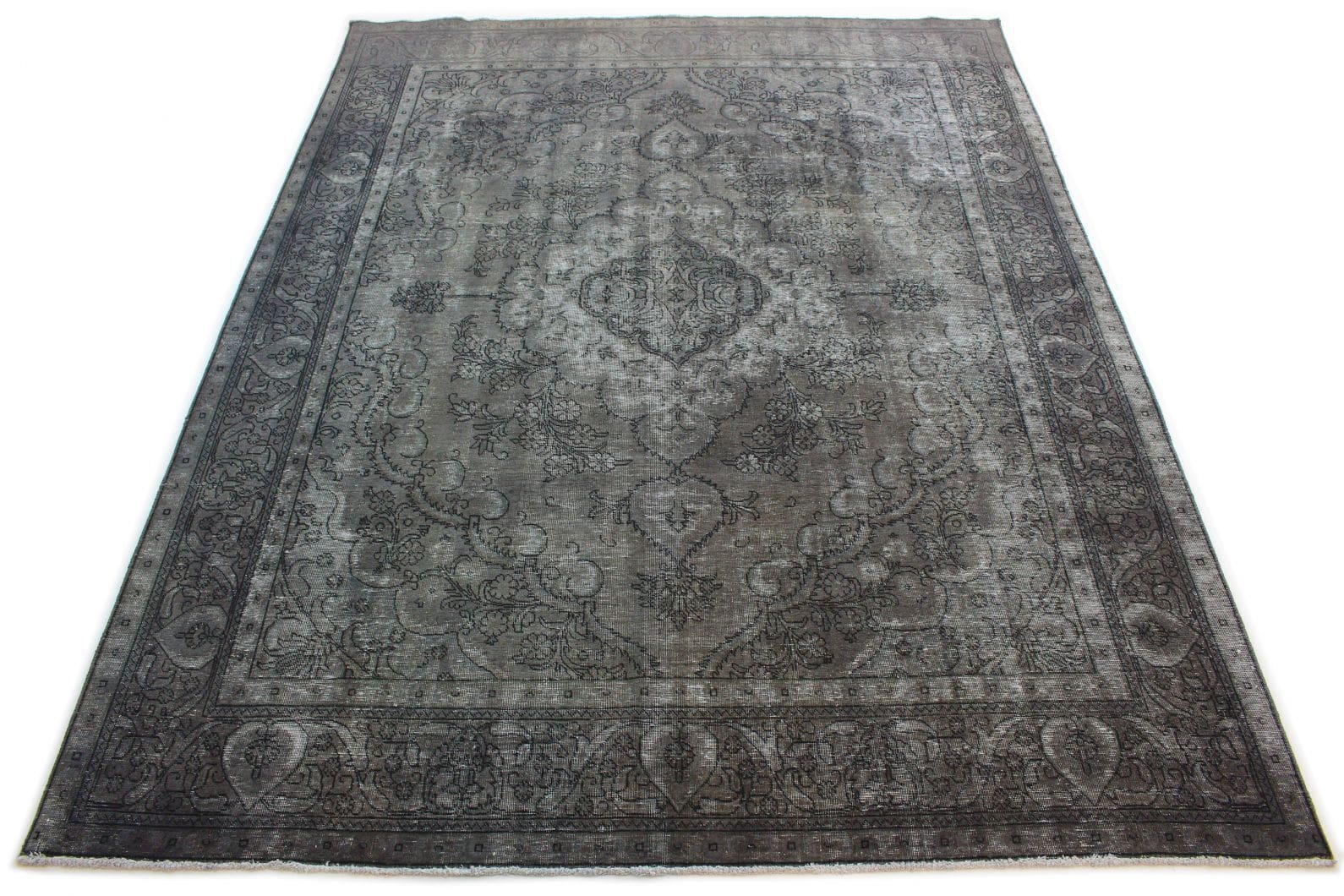Vintage Orientteppich 390x295cm Grau Schwarz Handgeknüpft