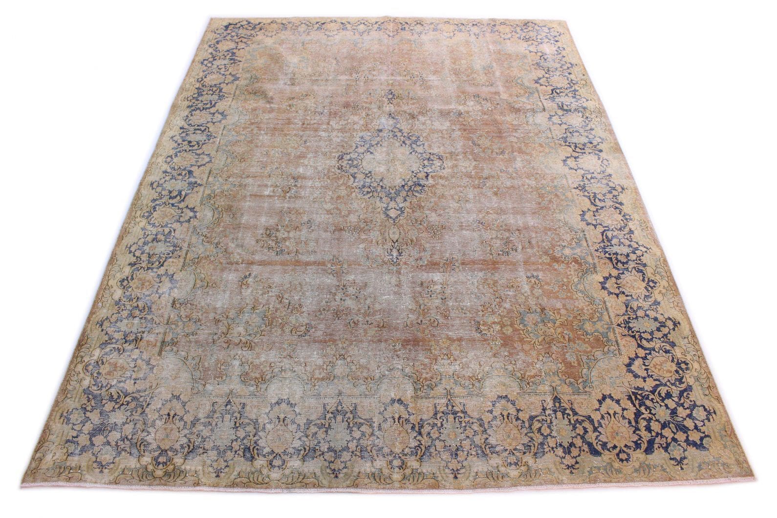 Vintage Orientteppich 410x304 cm beige blau handgeknüpft