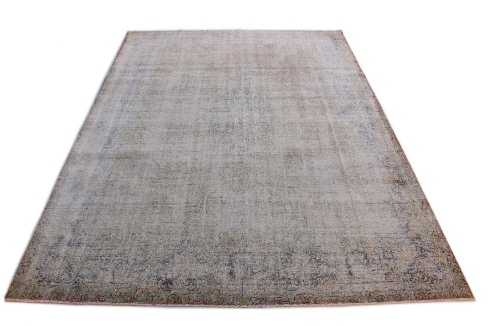 Vintage Orientteppich Beige Grau 408x295cm handgeknüpft