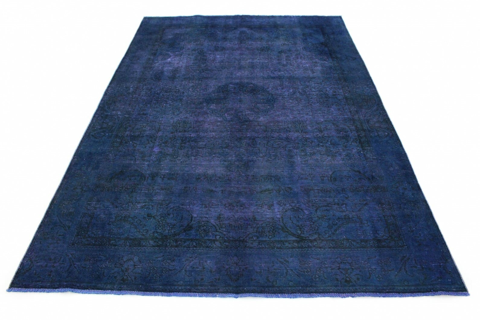 Vintage Orientteppich Blau 283x192cm, handgeknüpft, Designerstück