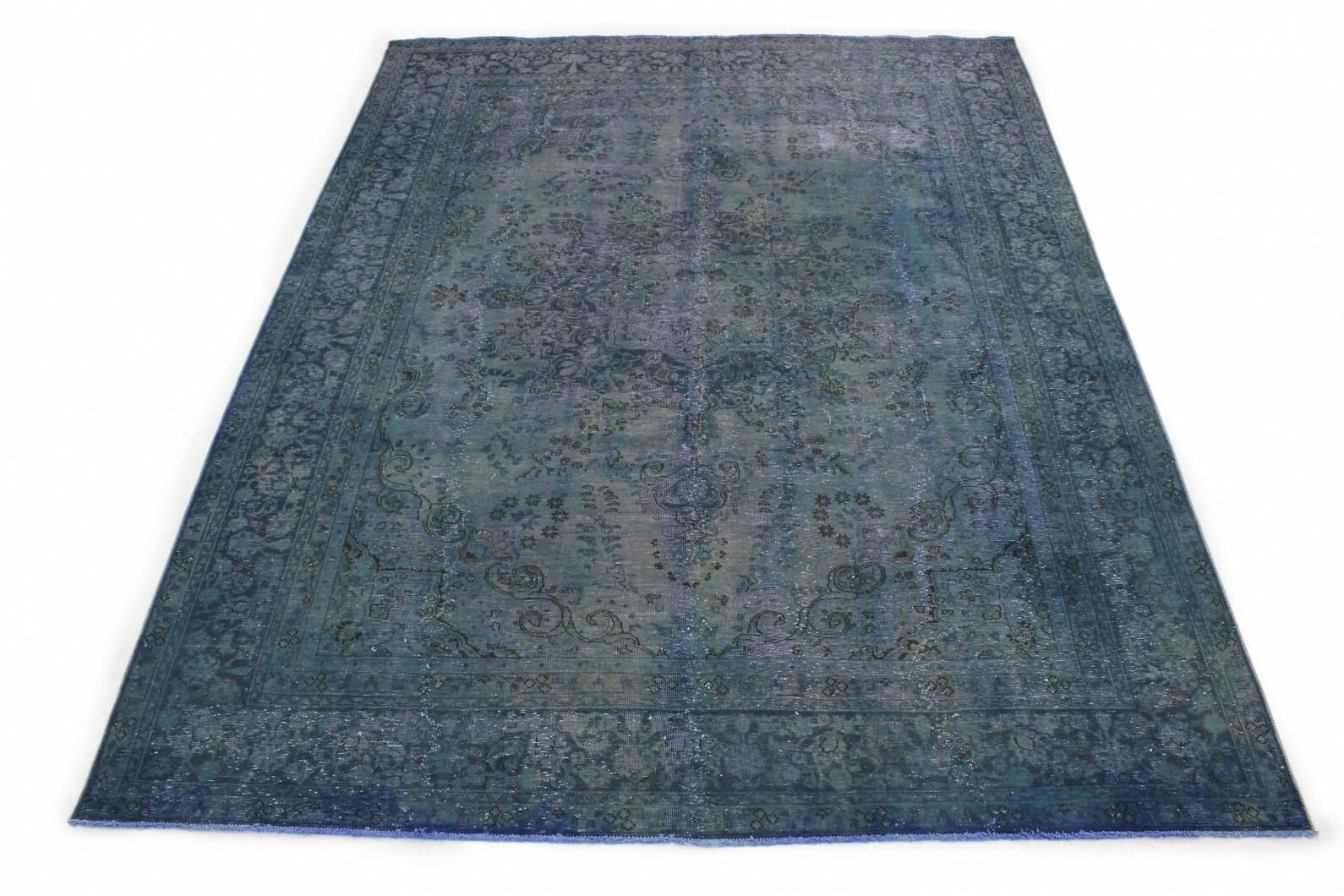 Vintage Orientteppich Blau 375x289cm, einzigartiges Design, handgeknüpft