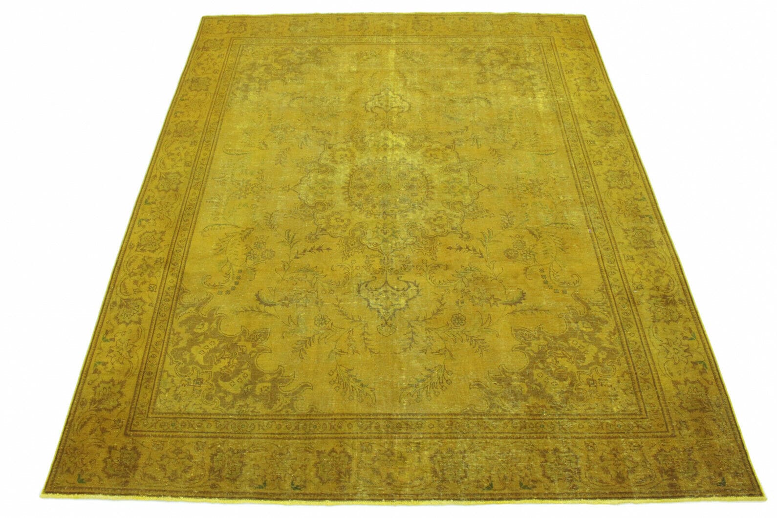 Vintage Orientteppich Gelb 371x289 cm, handgeknüpft, Designerstück